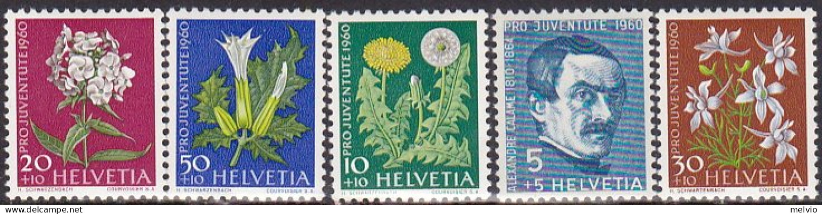 1960-Svizzera (MNH=**) S.5v."A.Calame Pittore,fiori" - Sonstige & Ohne Zuordnung