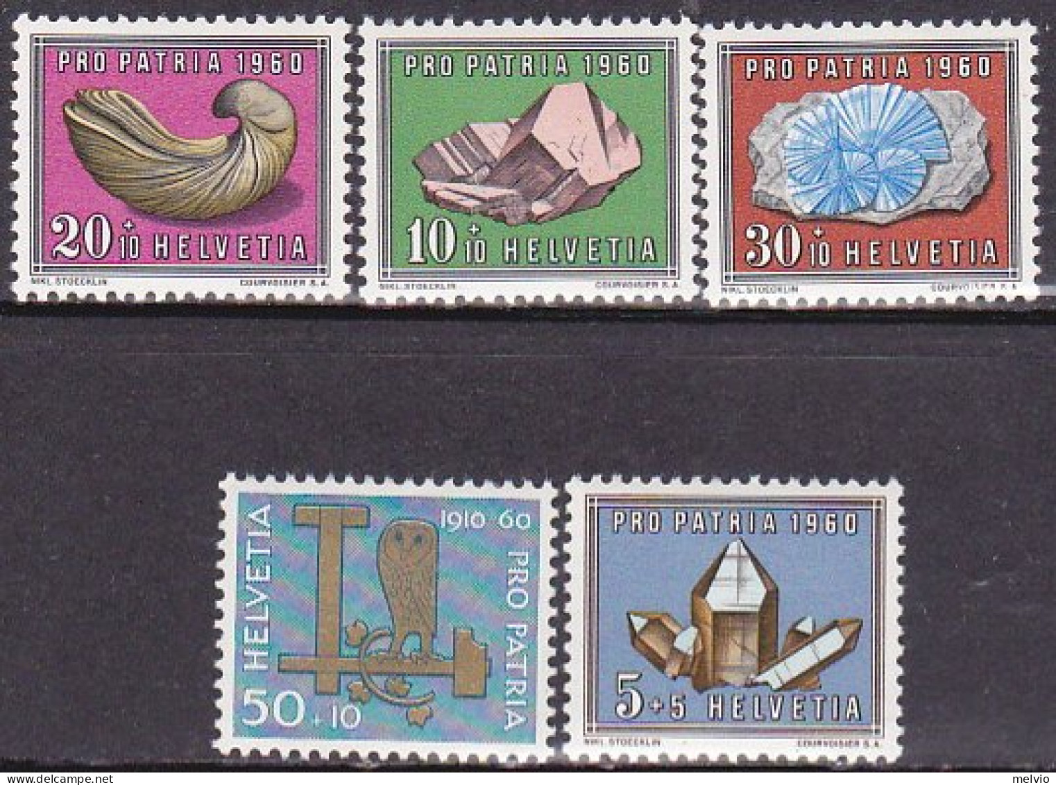 1960-Svizzera (MNH=**) S.5v."Mestieri,minerali E Fossili" - Other & Unclassified