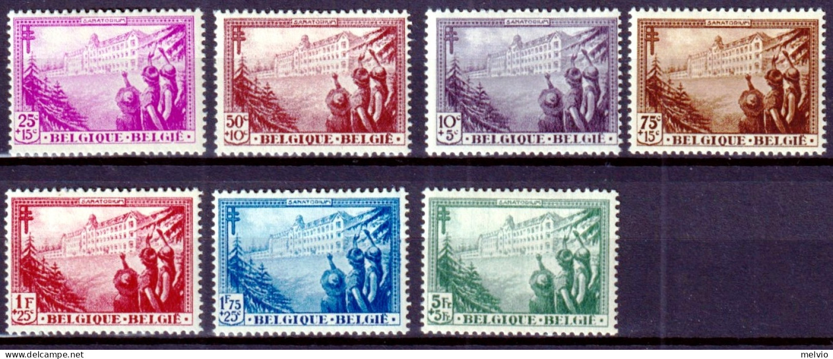 1932 BELGIO Pro Opera Antitubercolare Serie Completa Nuova Traccia Linguelle - Unused Stamps