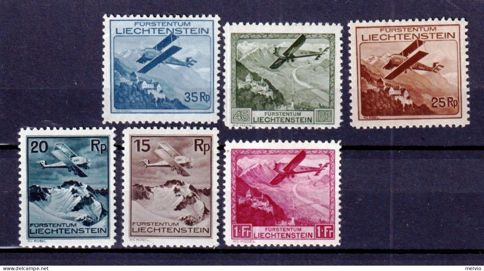 1930 (*=MLH) LIECHTENSTEIN Posta Aerea Areoplani In Volo Serie Completa Nuova Tr - Unused Stamps