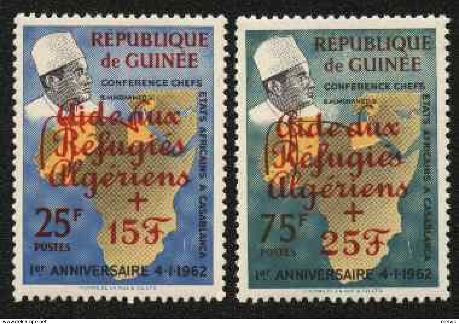 1962-Guinea (MNH=**) S.2v."Aiuti Ai Rifugiati Algerini" - Guinée (1958-...)
