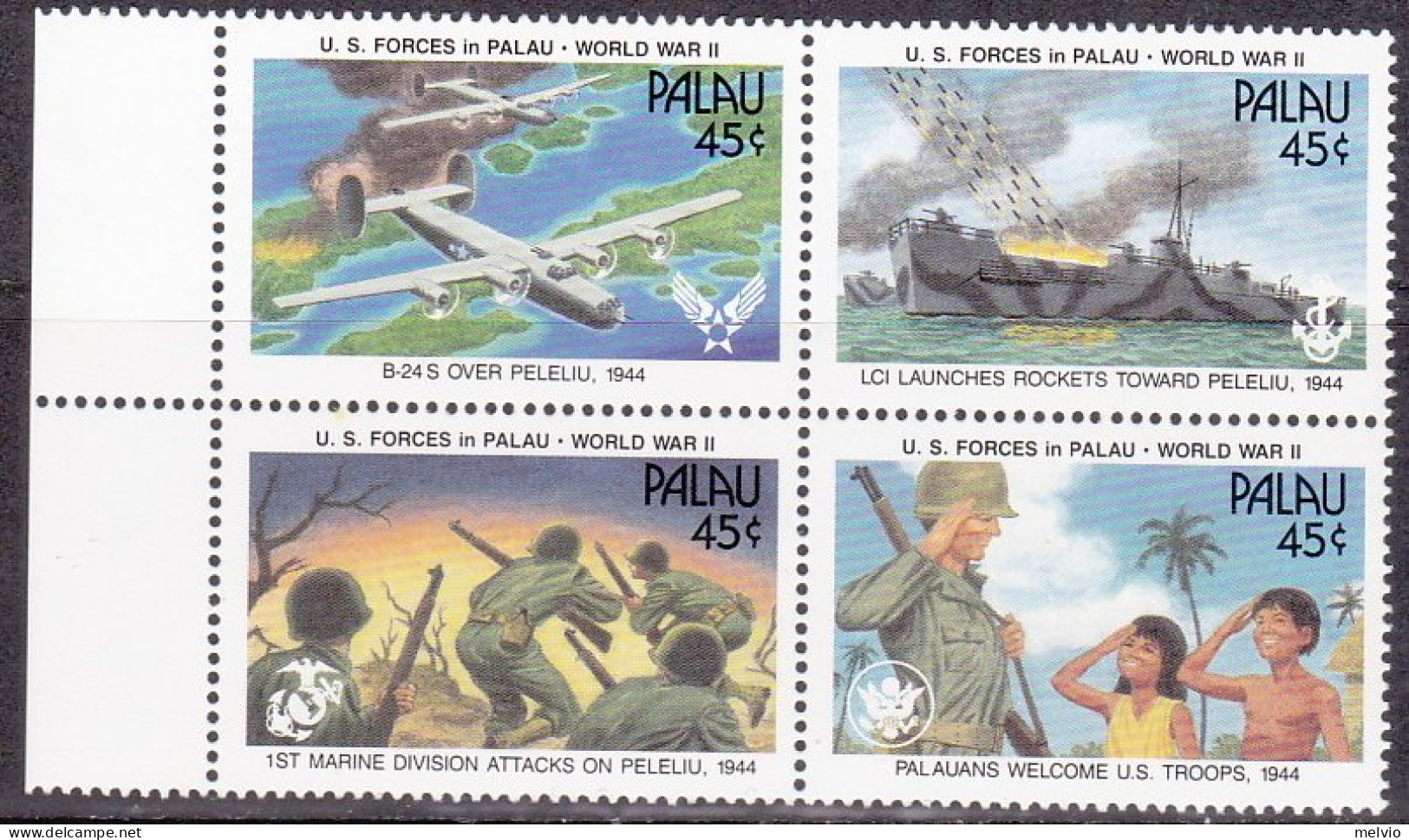 1990-Palau (MNH=**) S.4v."le Forze Armate Degli Stati Uniti Durante La Seconda G - Palau