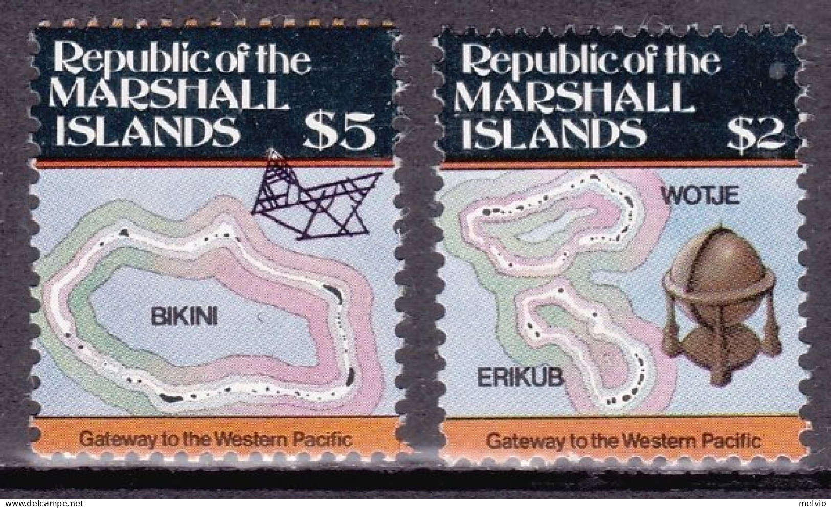 1986-Marshall (MNH=**) S.2v."Carte Delle Isole III°s." - Marshall Islands