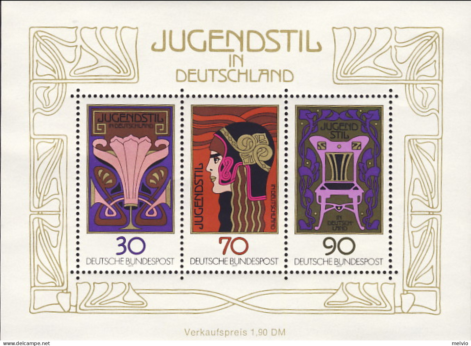 1977-Germania (MNH=**) Foglietto S.3v."lo Stile Liberty In Germania" - Autres & Non Classés