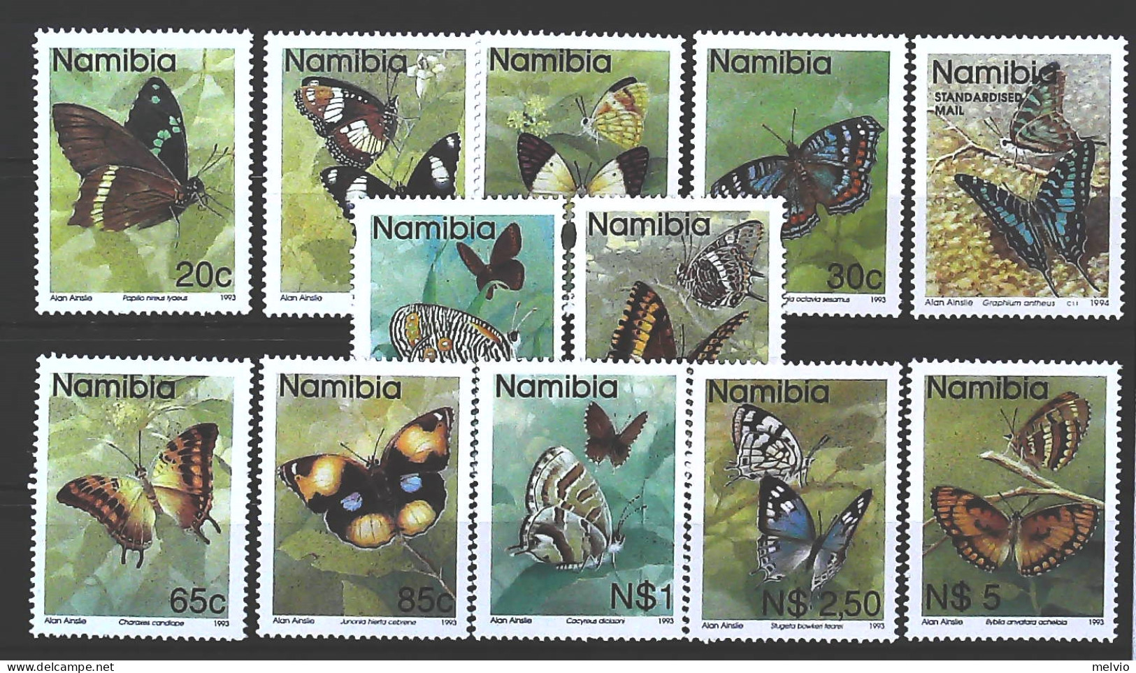 1993-Namibia (MNH=**) Serie 12 Valori Farfalle - Namibie (1990- ...)