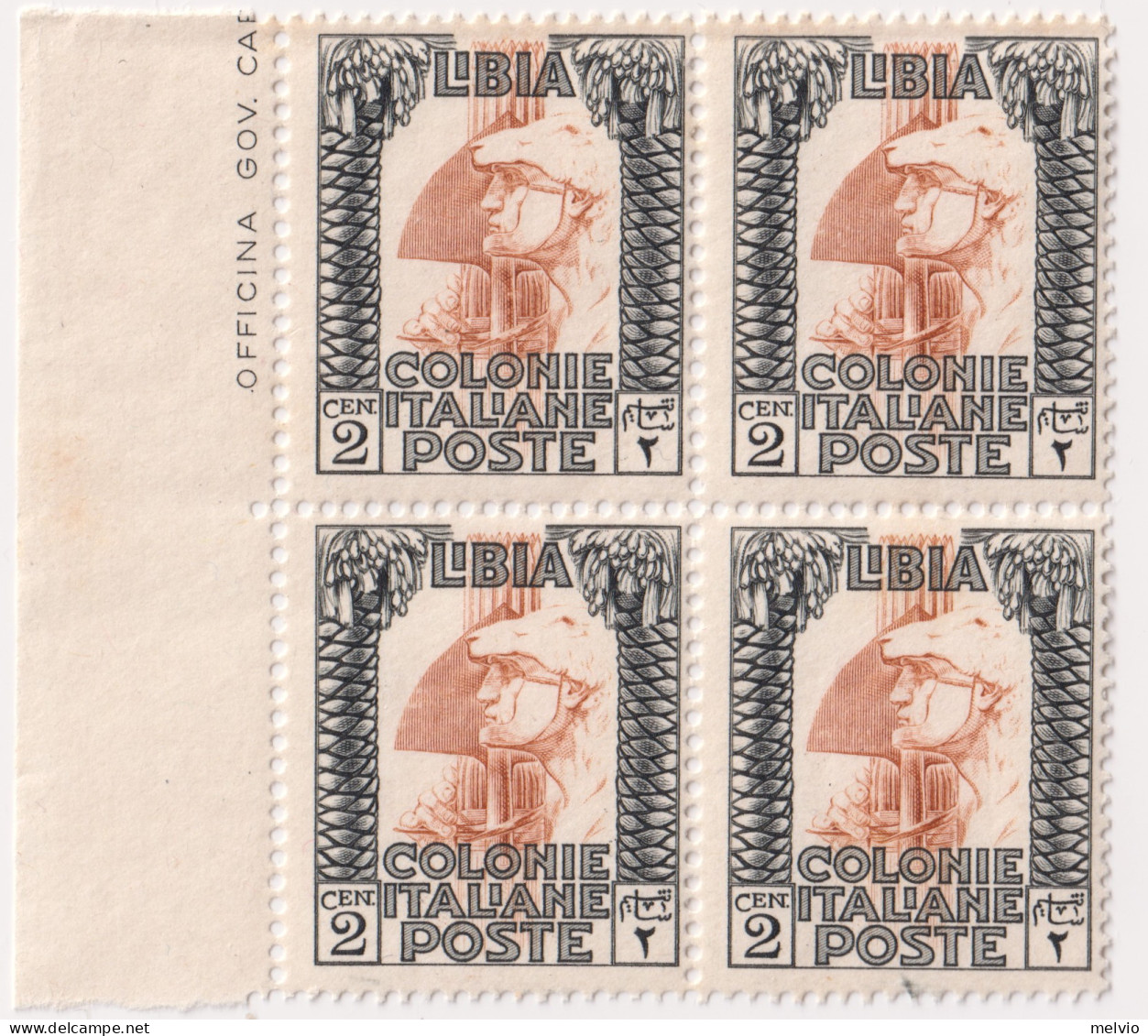 1924-Libia (MNH=**) Quartina 2c. Pittorica (45 X 4) - Libia
