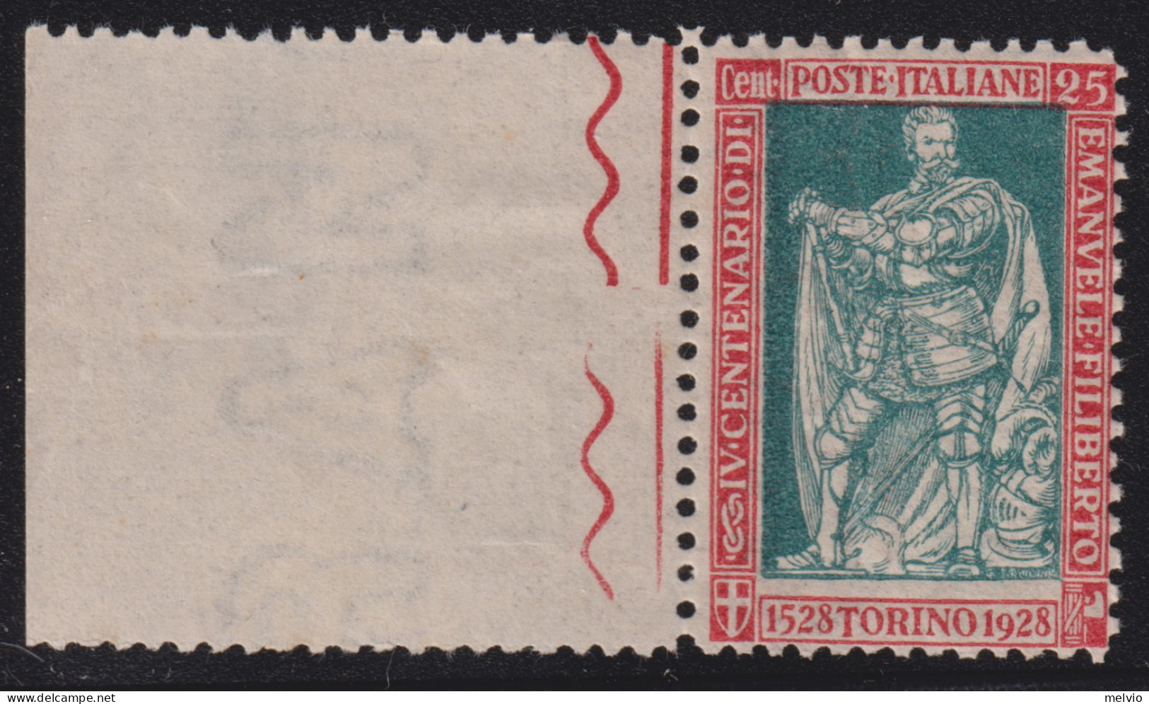 1928-Italia (MNH=**) 25c. Emanuele Filiberto Con Bordo Di Foglio Completo - Neufs