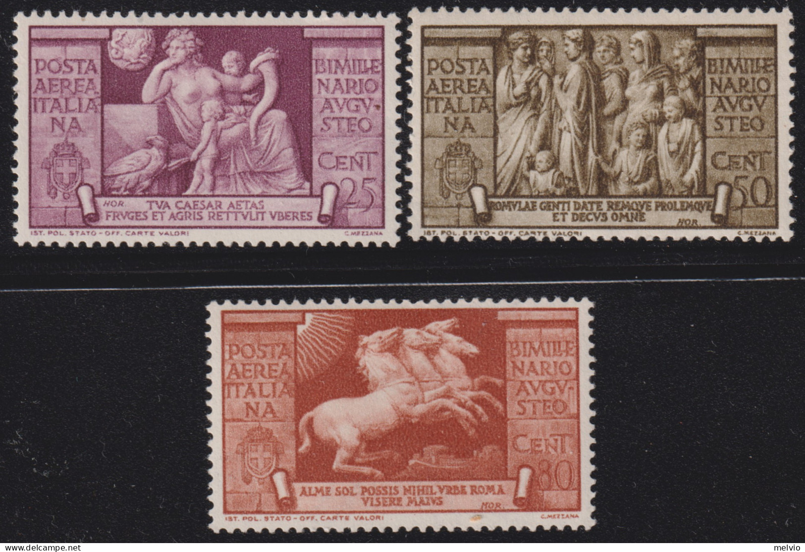 1937-Italia (MLH=*) Posta Aerea 3 Valori Bimillenario Augusteo (106/89 - Mint/hinged