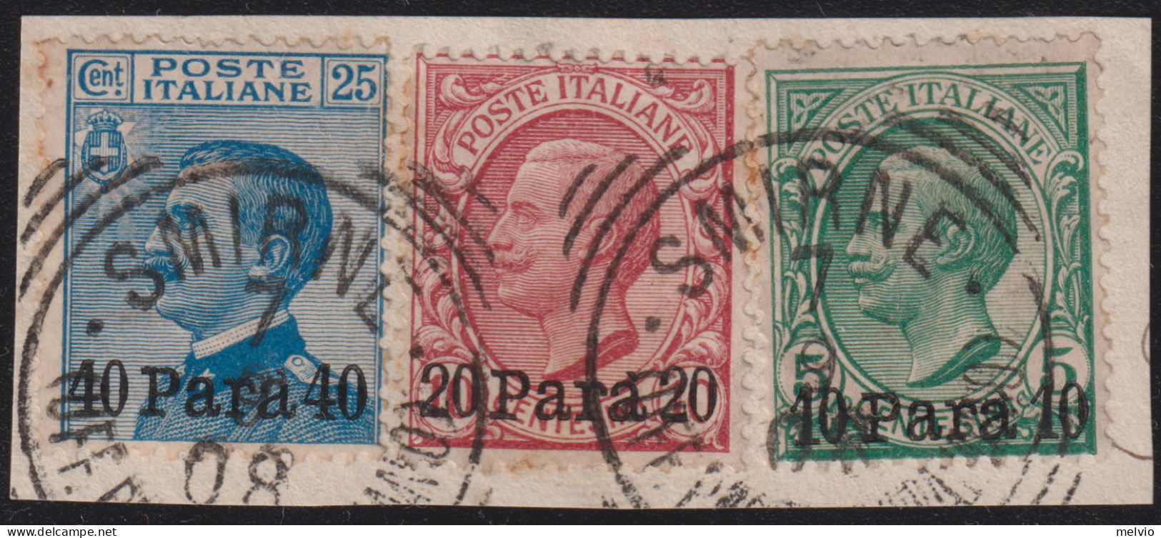 1908-Albania (F=on Piece) 3 Valori Con Annullo Tondo Riquadrato Di Smirne - Eritrea