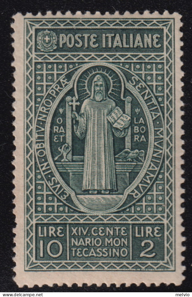 1929-Italia (MNH=**) Alto Valore L.10+2 Della Serie Montecassino - Neufs