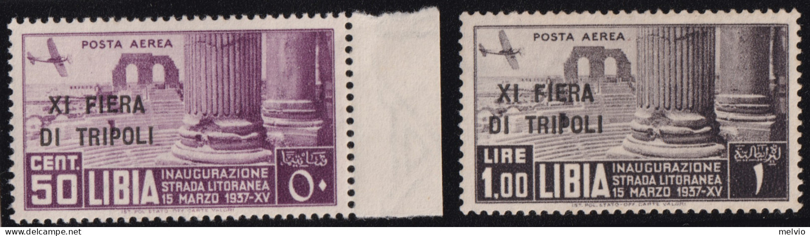 1937-Libia (MNH=**) Posta Aerea Serie 2 Valori 11° Fiera Di Tripoli (P.A. 32/3) - Libia