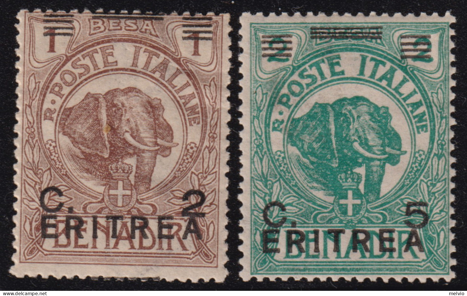 1906/7-Eritrea (MNH=**) 2 Valori 2c.su 1a.+5c.su 2a. - Eritrea