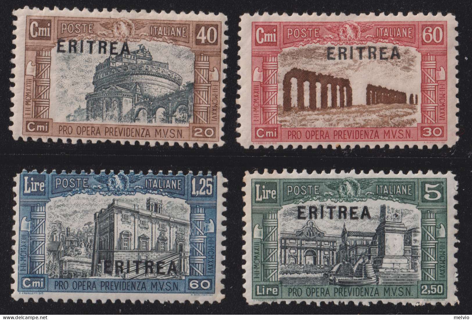 1927-Eritrea (MNH=**) Serie 4 Valori Pro Milizia I (116 Barra 9) - Eritrea