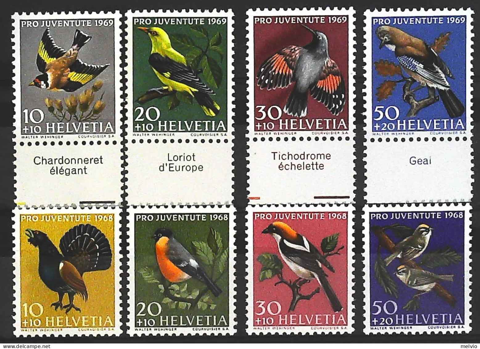 1968/69-Svizzera (MNH=**) 2 Serie 8 Valori Uccelli - Other & Unclassified
