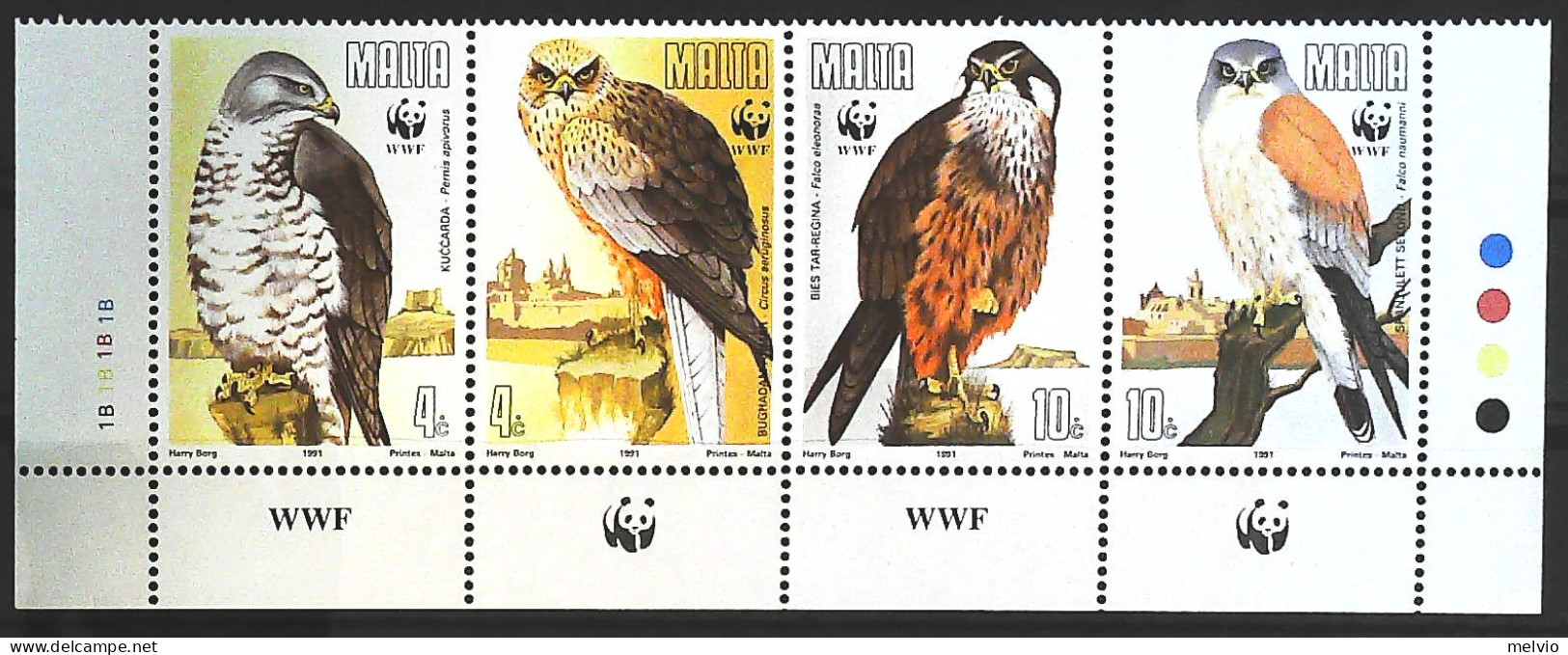 1991-Malta (MNH=**) Serie 4 Valori WWF Uccelli - Malta