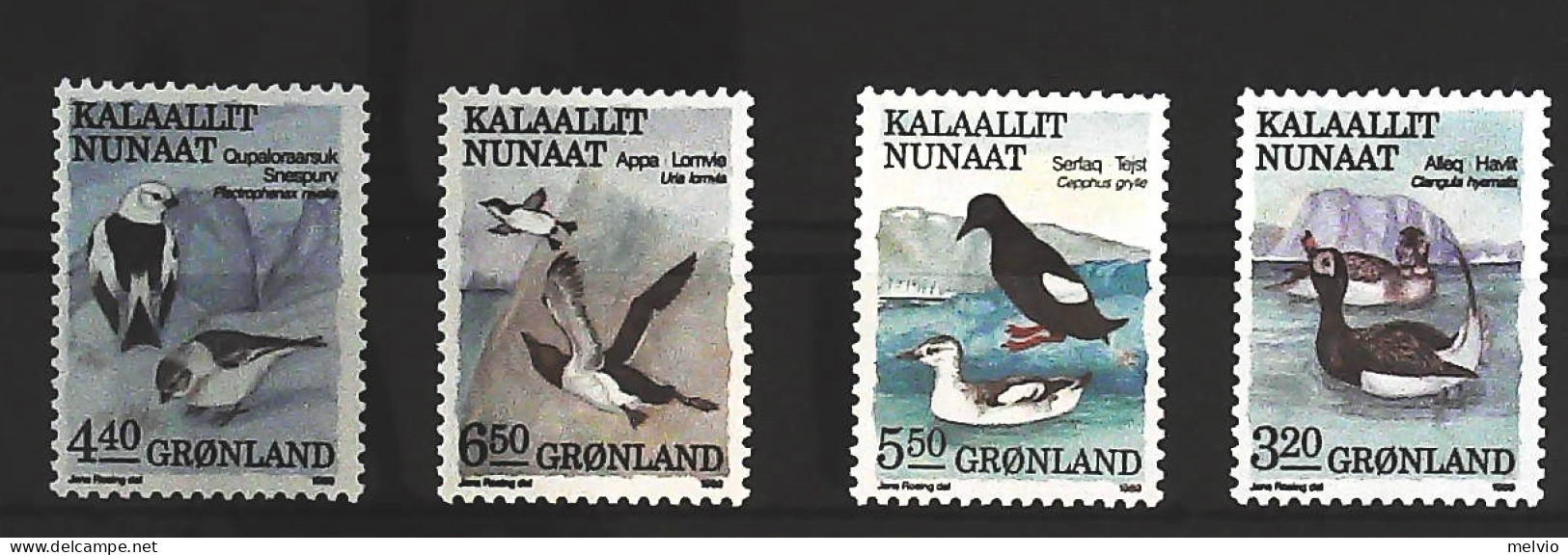 1989-Groenlandia (MNH=**) Serie 4 Valori Uccelli - Unused Stamps