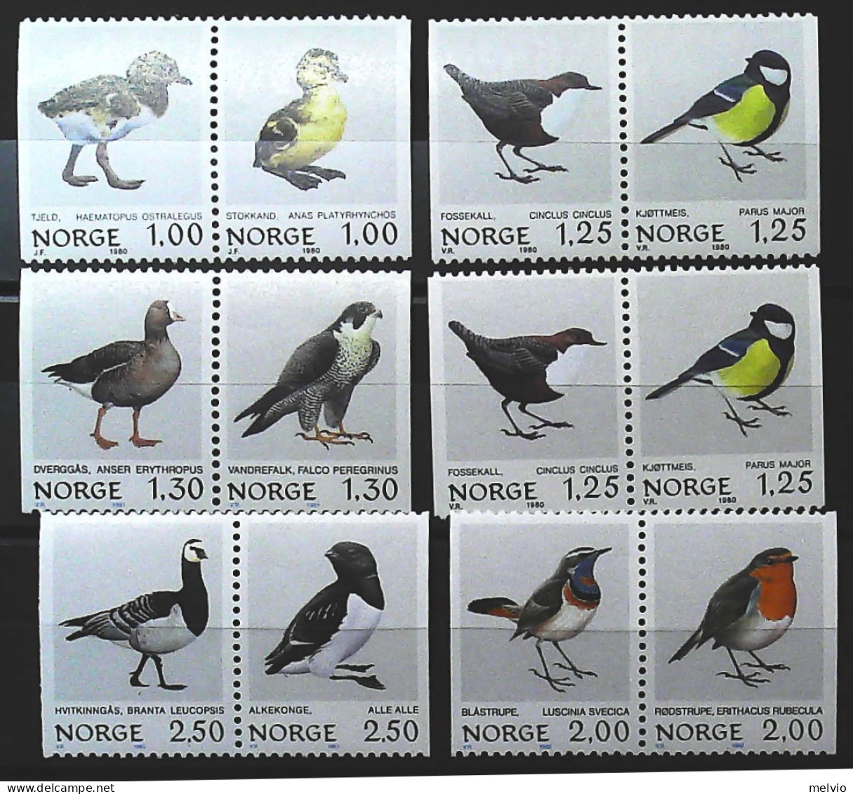 1981/3-Norvegia (MNH=**) 12 Valori Uccelli - Otros & Sin Clasificación