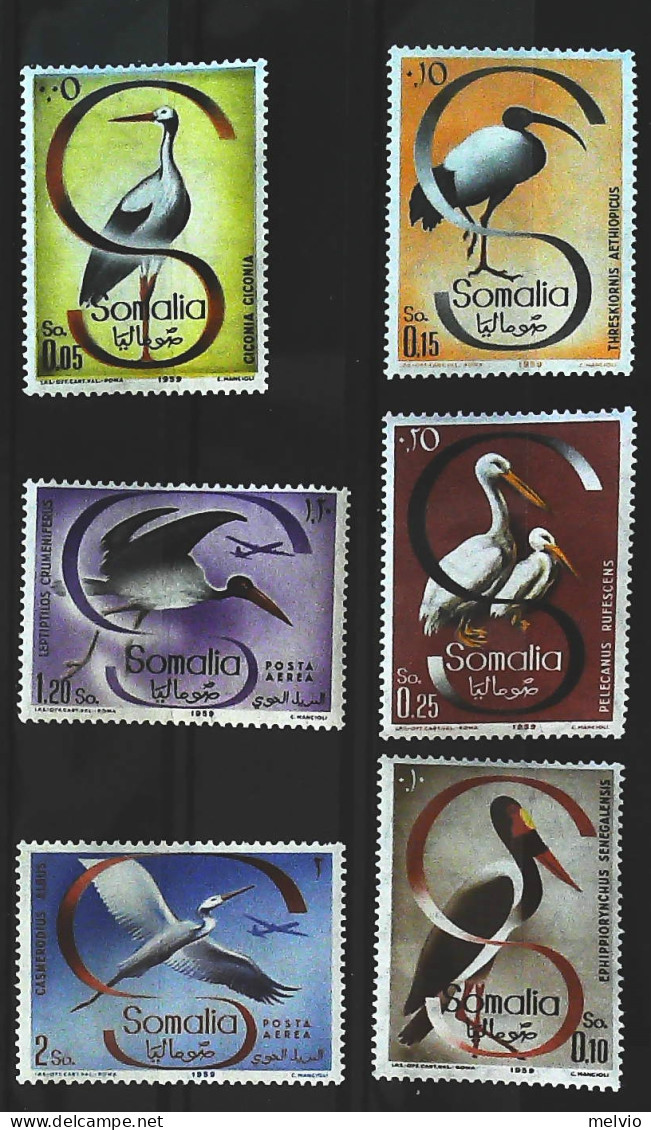 1959-Somalia A.F.I.S. (MNH=**) Serie 6 Valori Uccelli - Somalia (AFIS)