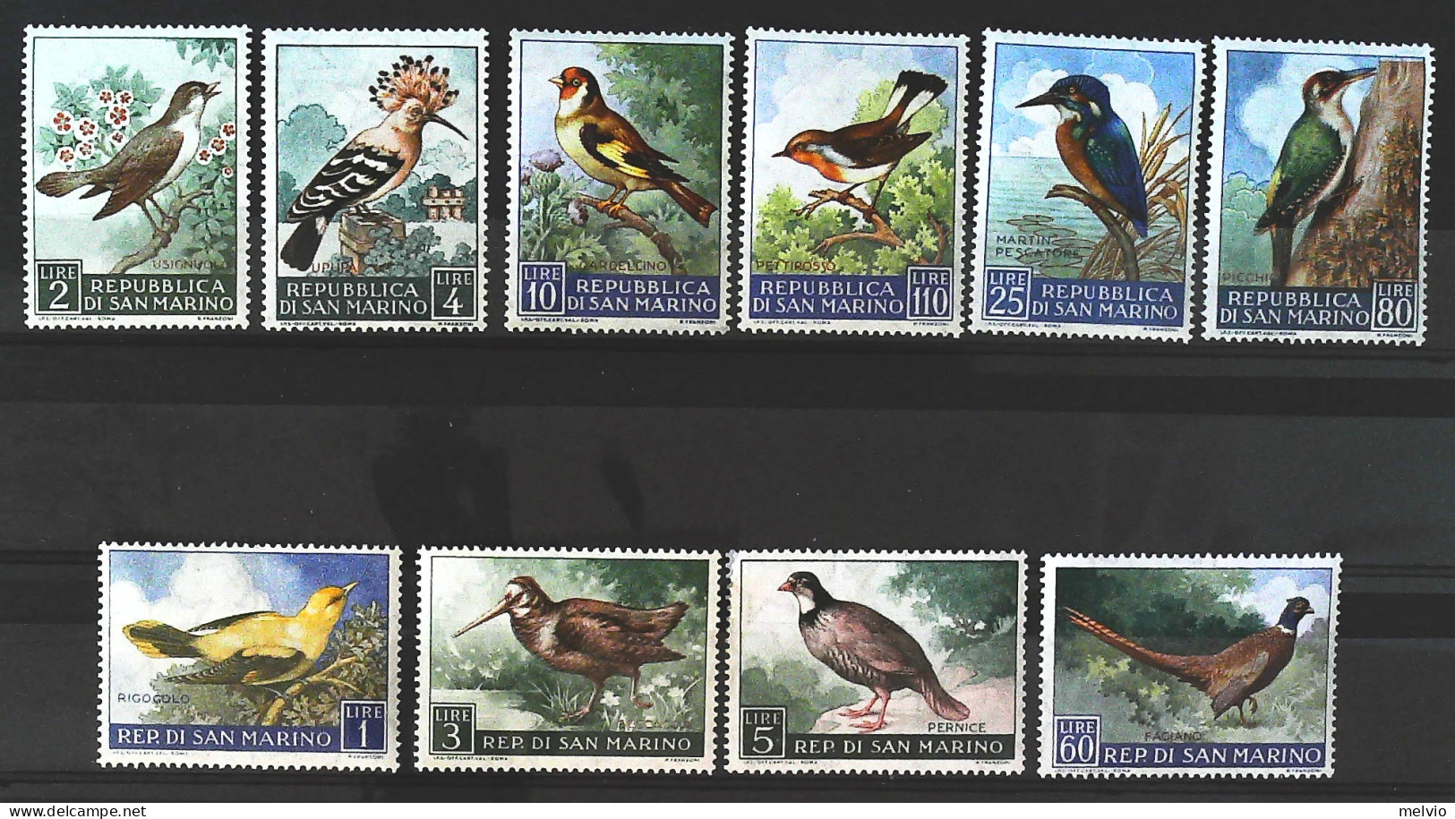 1960-San Marino (MNH=**) Serie 10 Valori Uccelli - Ungebraucht
