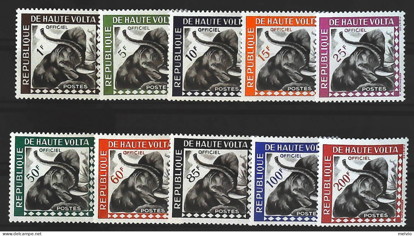 1965-Alto Volta (MNH=**) Segnatasse Serie 10 Valori Elefante - Haute-Volta (1958-1984)