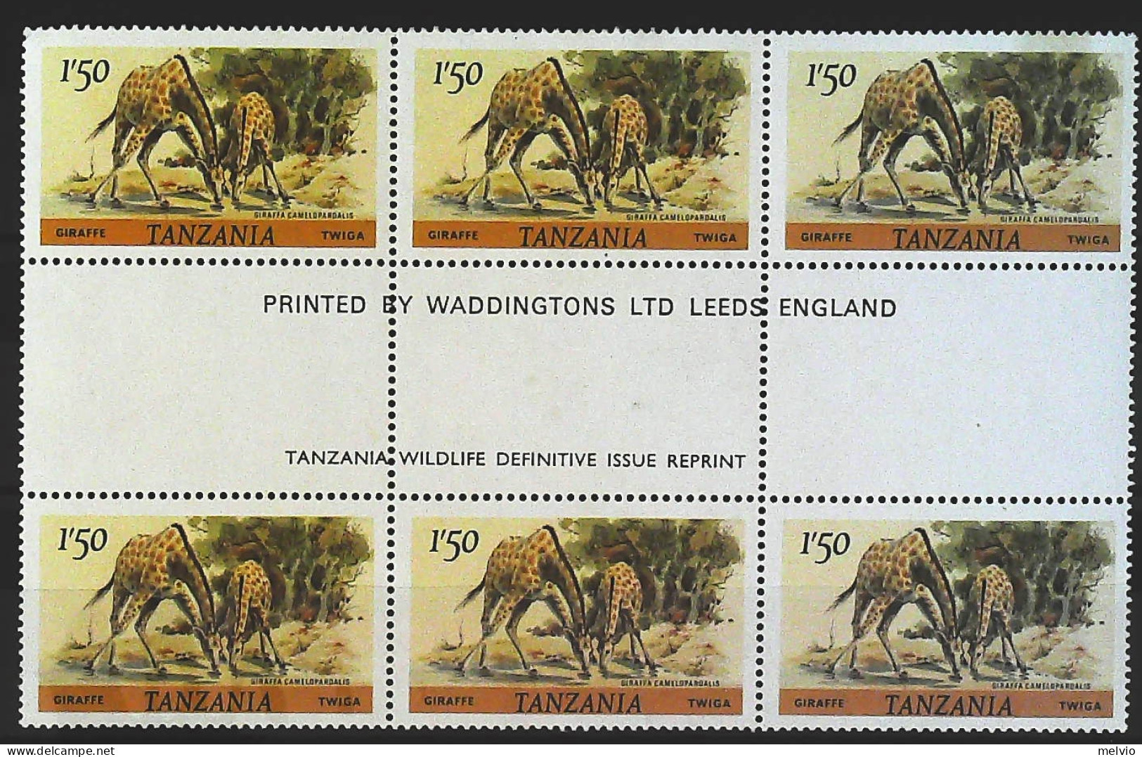 1980-Tanzania (MNH=**) Blocco Di 6 Esemplari Giraffe - Tanzanie
