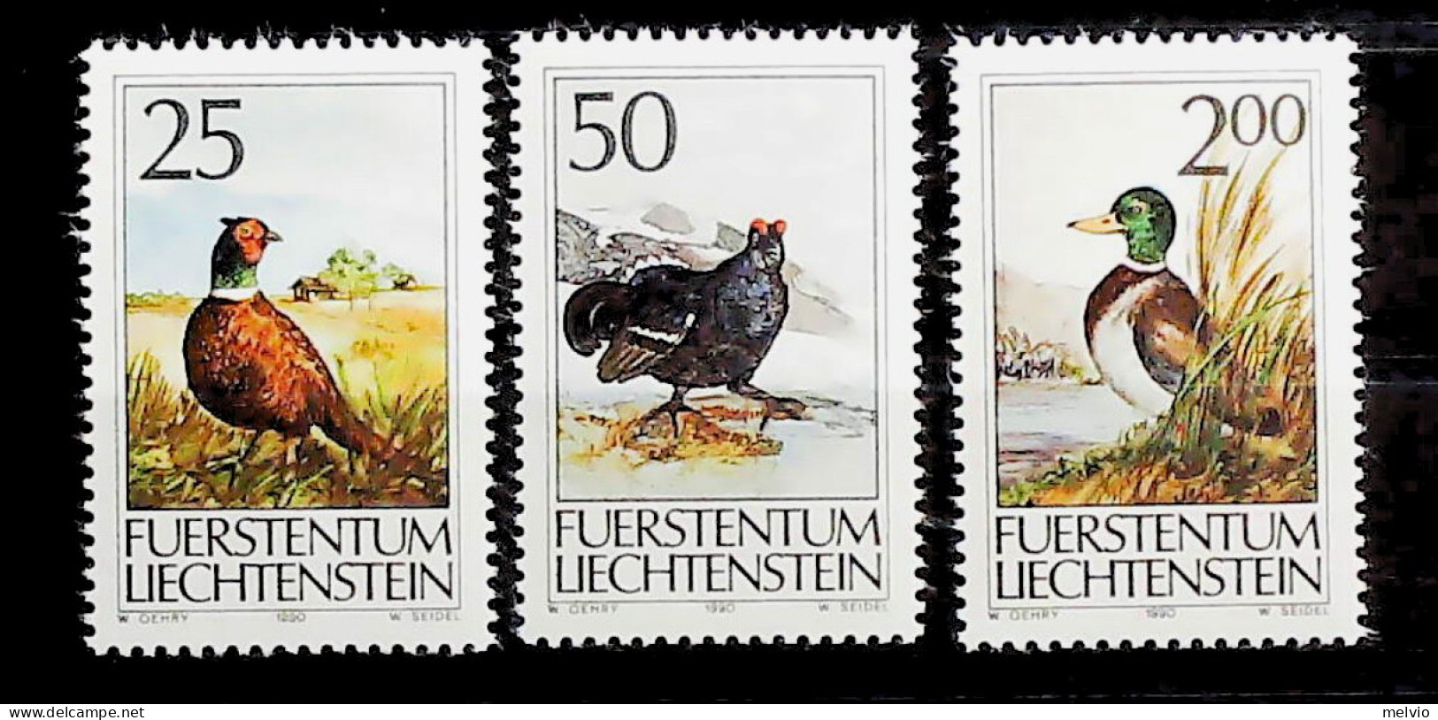 1990-Liechtenstein (MNH=**) Serie 3 Valori Uccelli - Other & Unclassified