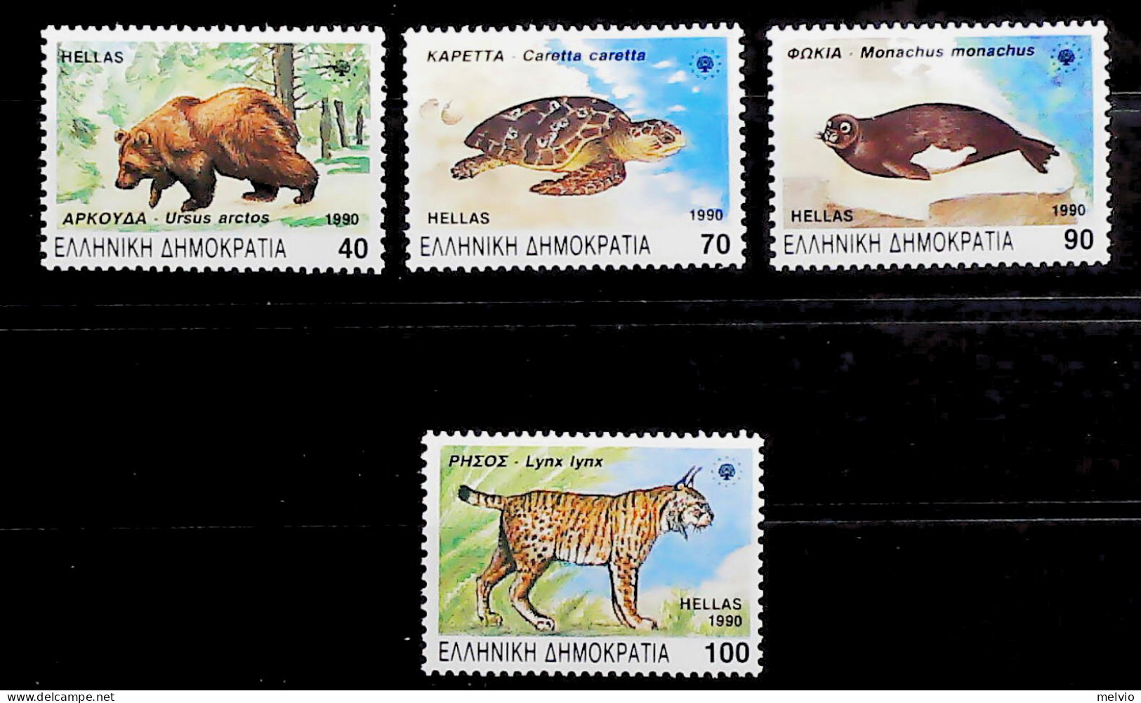 1990-Grecia (MNH=**) Serie 4 Valori Orso Lince Foca Tartaruga Marina - Andere & Zonder Classificatie