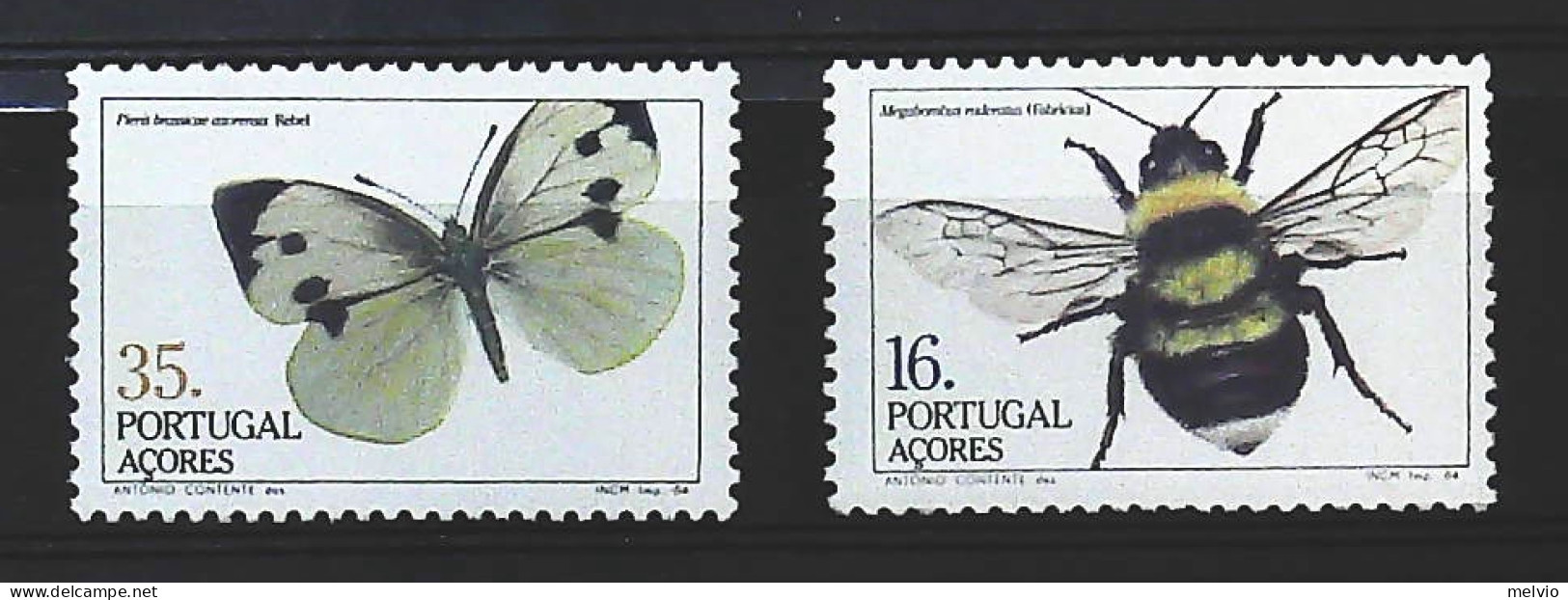 1985-Azzorre (MNH=**) Serie 2 Valori Farfalla Ape - Açores