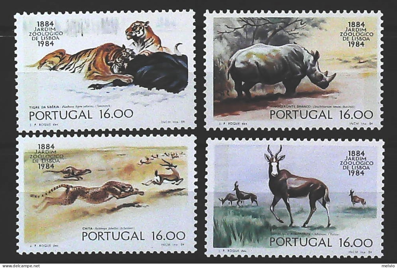 1984-Portogallo (MNH=**) Serie 4 Valori Zoo Di Lisbona Tigre Rinoceronte Gazzell - Other & Unclassified