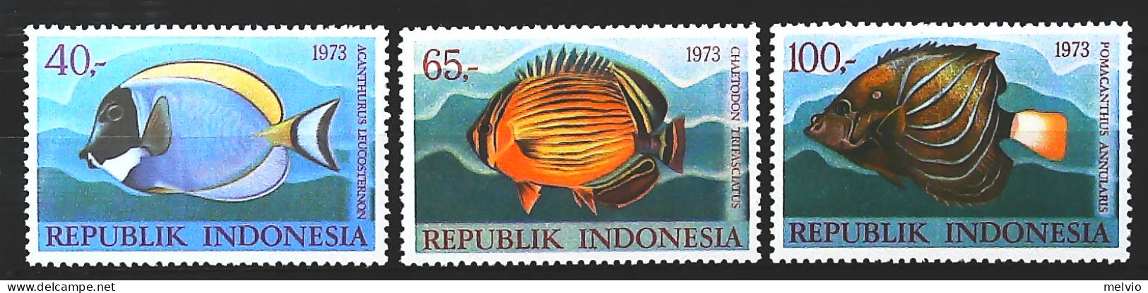 1973-Indonesia (MNH=**) Serie 3 Valori Pesci - Indonesia