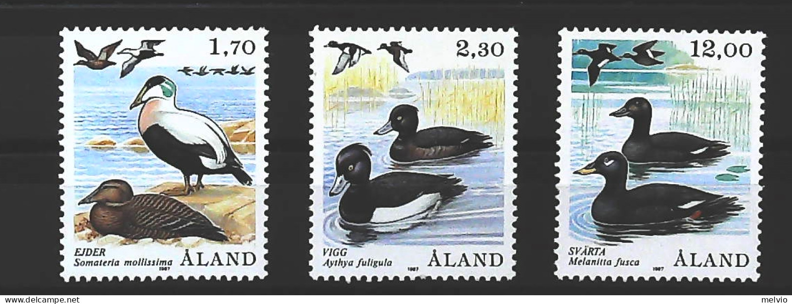 1987-Aland (MNH=**) Serie 3 Valori Uccelli Acquatici - Aland