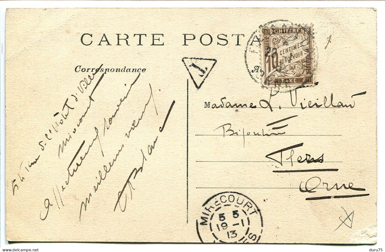 CPA Voyagé 1913 * MIRECOURT Rue De L'Hôtel De Ville ( Très Animée Commerce Tabac Journaux ) Timbre Taxe - Mirecourt