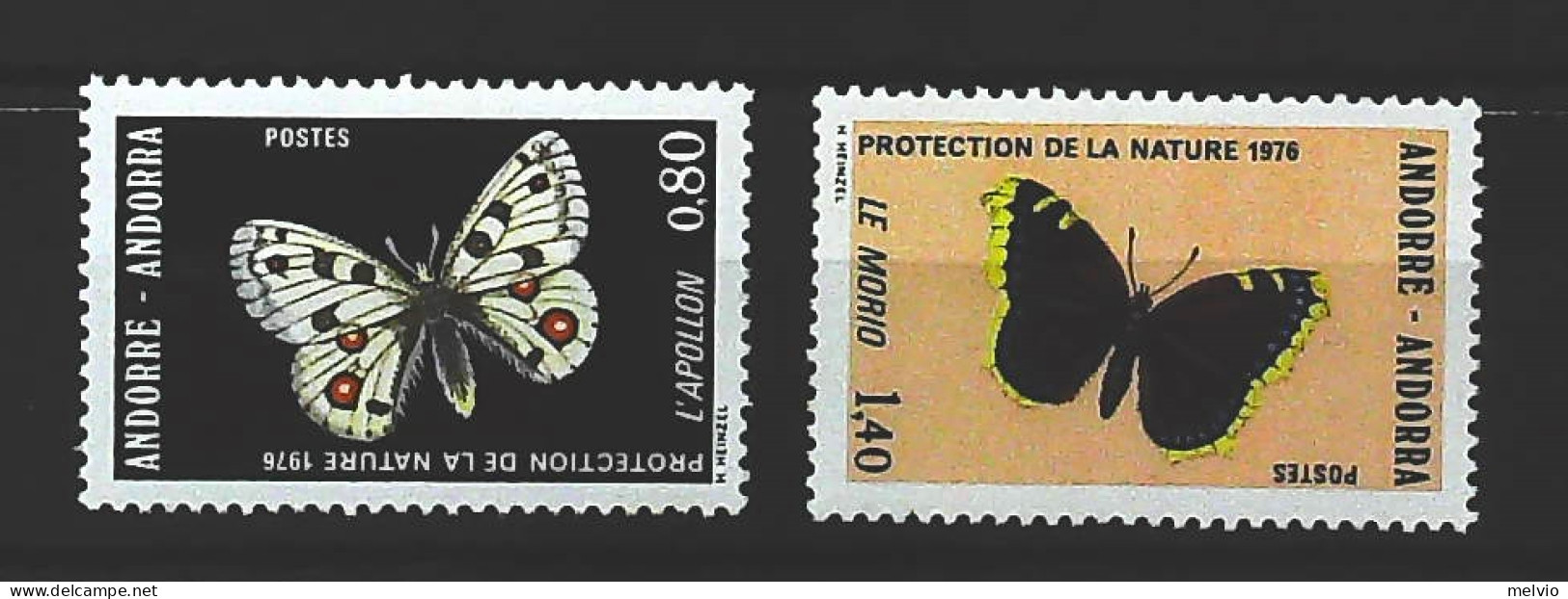 1976-Andorra (MNH=**) Serie 2 Valori Farfalle - Autres & Non Classés