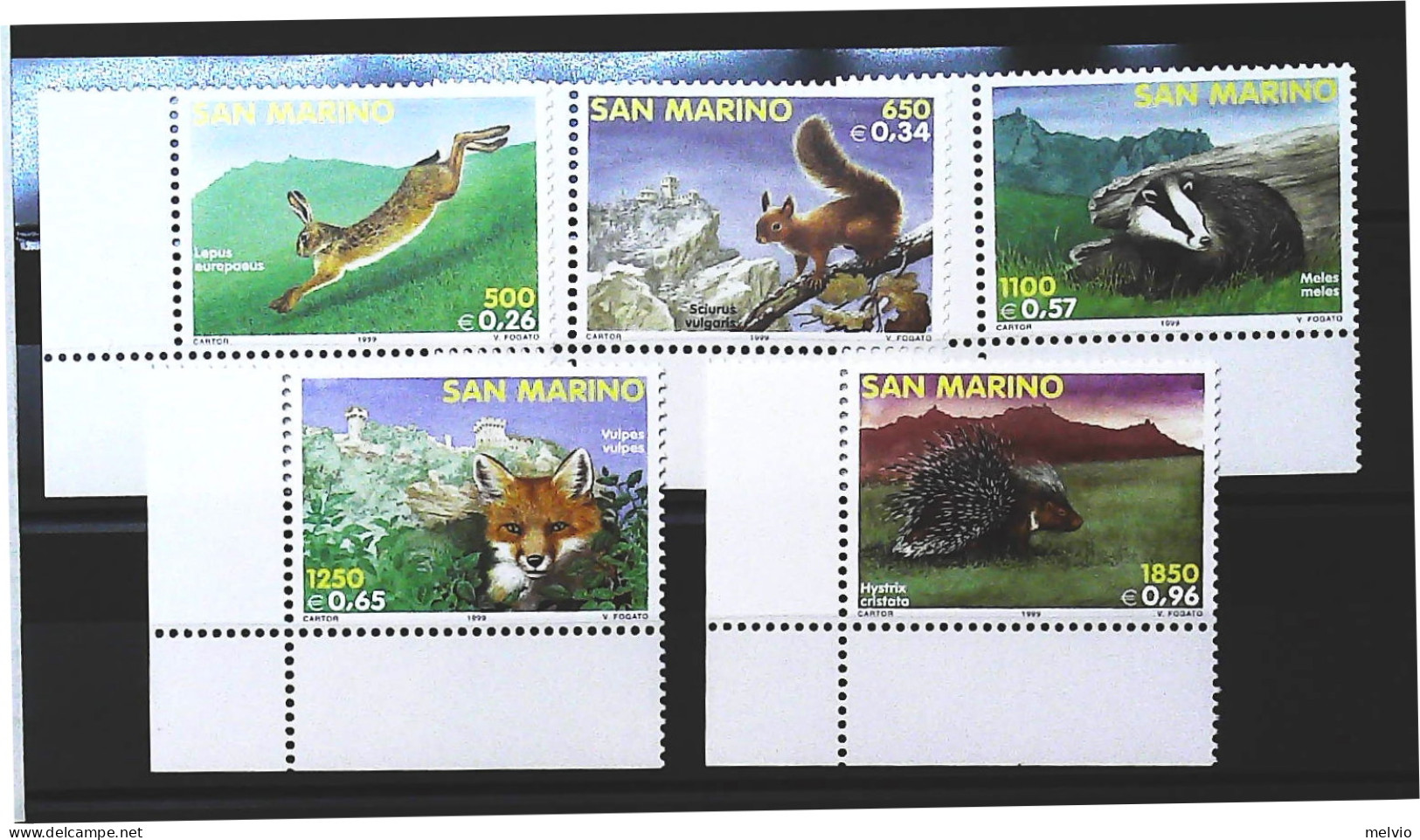 1999-San Marino(MNH=**) Serie 5 Valori Lepre Scoiattolo Tasso Volpe Istrice - Unused Stamps