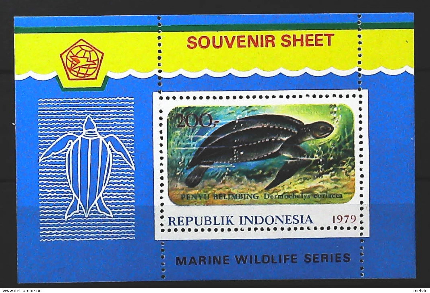 1979-Indonesia (MNH=**) Foglietto 1 Valore Tartaruga Marina - Indonesia