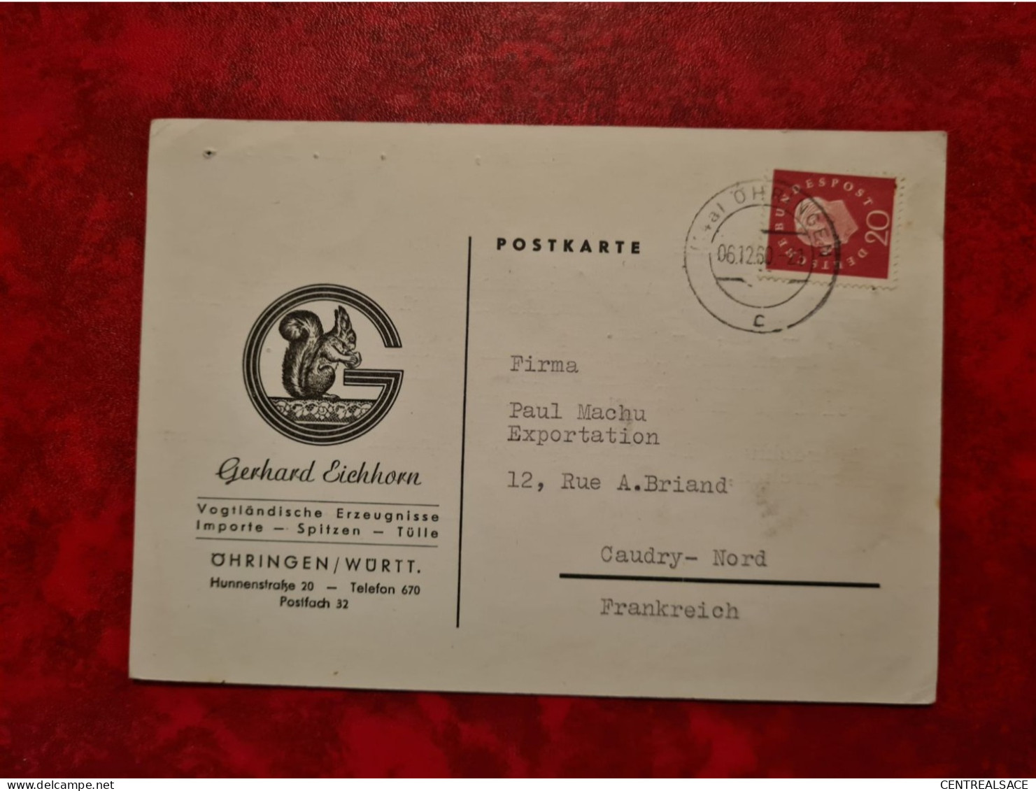 Lettre Allemagne 1960 CARTE ENTETE GERHARD EICHHORN ECUREUIL OHRINGEN - Autres & Non Classés