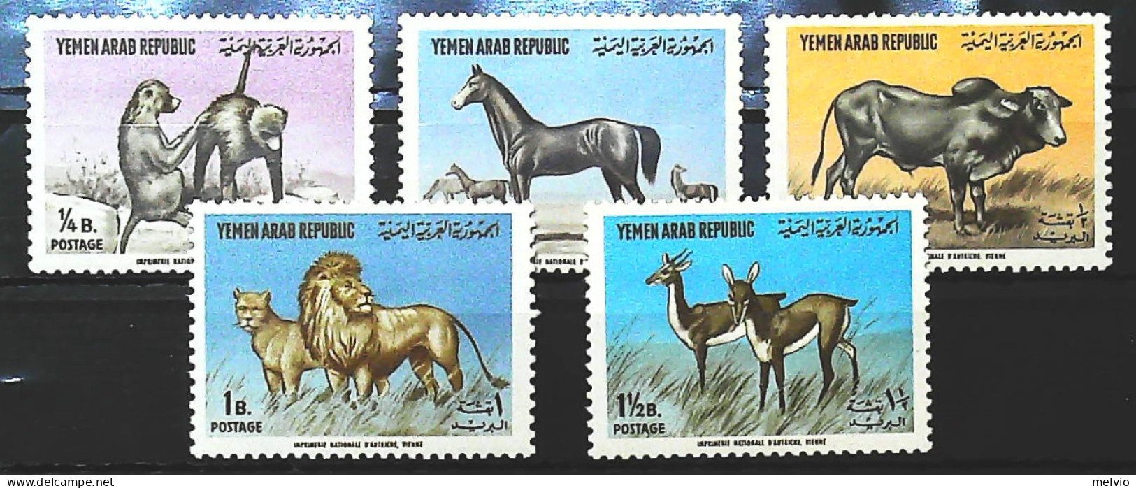 1964-Yemen (MNH=**) Serie 5 Valori Scimmia Cavallo Antilope Leone - Yémen