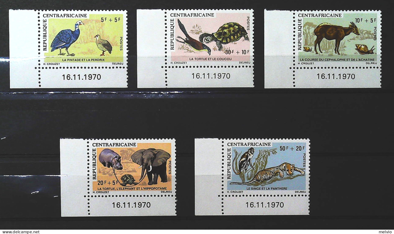 1971-Centroafricana Rep.(MNH=**) Serie 5 Valori Scimmia Uccelli Antilopi Elefant - Central African Republic
