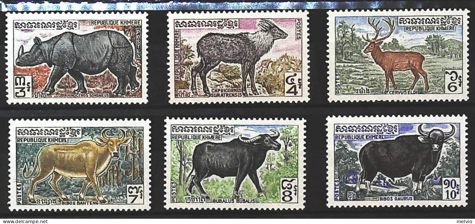 1972-Cambogia (MNH=**) Serie 6 Valori Rinoceronte Bufalo Antilope - Cambodia