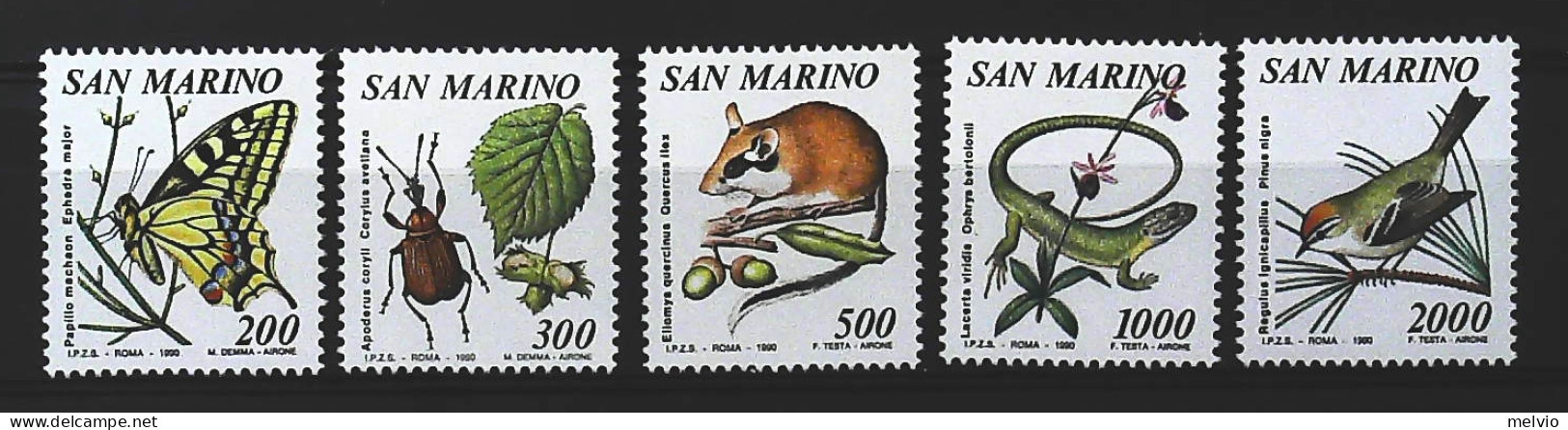 1990-San Marino (MNH=**) Serie 5 Valori Animali Vari (farfalla Insetto Marsupial - Nuovi