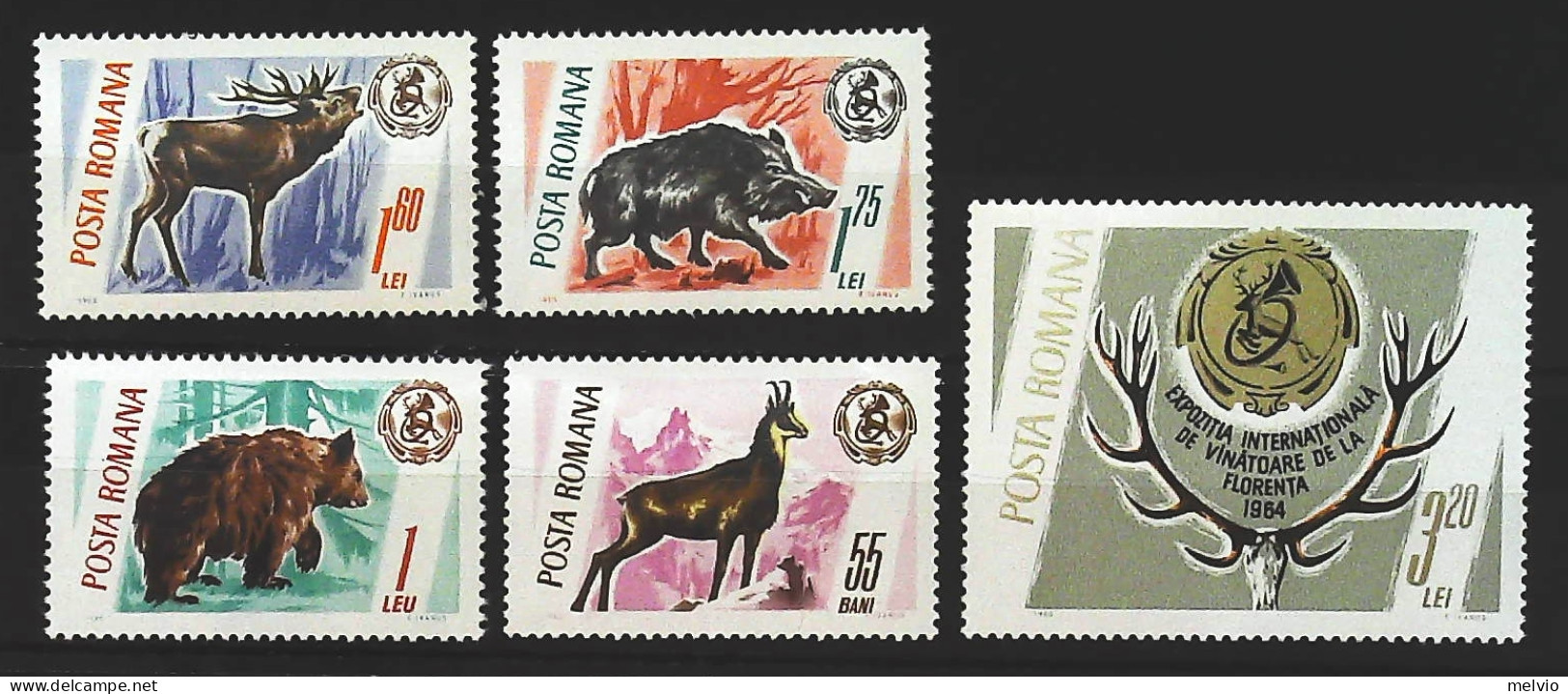 1965-Romania (MNH=**) Serie 5 Valori Cervo Cerbiatto Cinghiale Orso - Autres & Non Classés