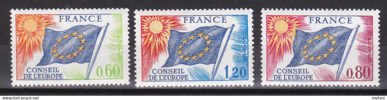 1975-Francia (MNH=**) Servizio S.3v."Consiglio D'Europa,bandiera E Sole"cat.Unif - Ungebraucht