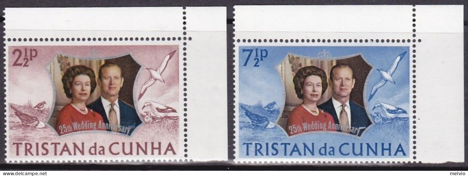 1972-Tristan Da Cunha (MNH=**) S.2v."25 Anniversario Nozze D'argento Elisabetta  - Tristan Da Cunha