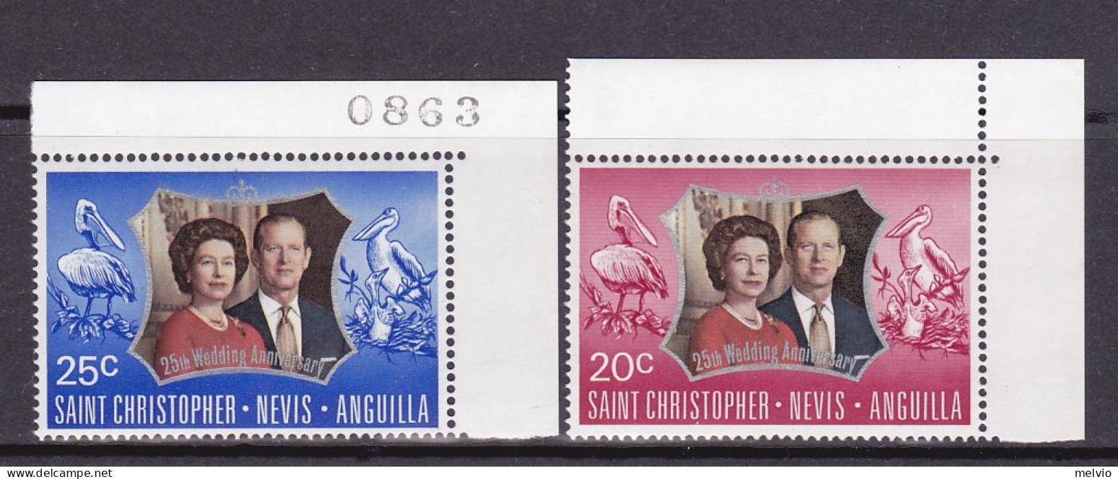 1972-St.Christopher Nevis Anguilla (MNH=**) S.2v."25 Anniversario Nozze D'argent - Anguilla (1968-...)
