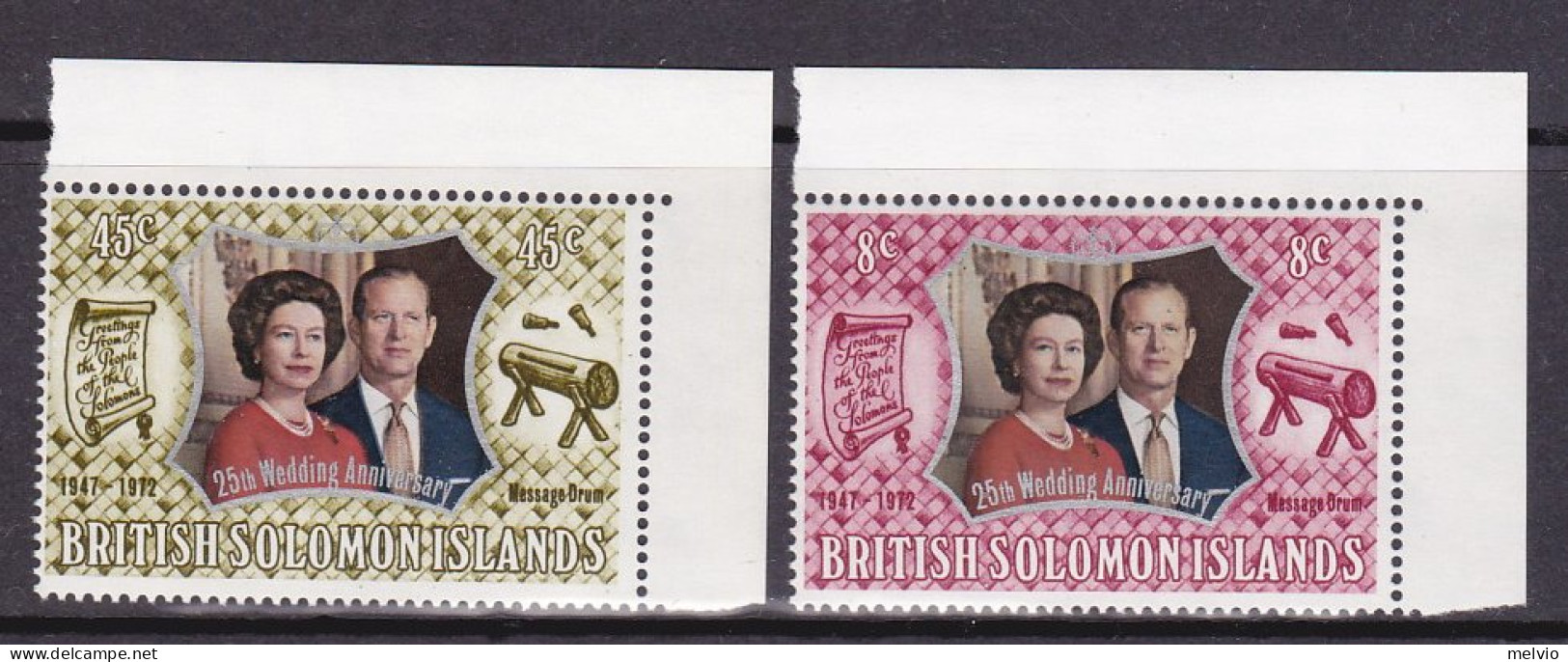 1972-Salomone Isole (MNH=**) S.2v."25 Anniversario Nozze D'argento Elisabetta II - Isole Salomone (1978-...)