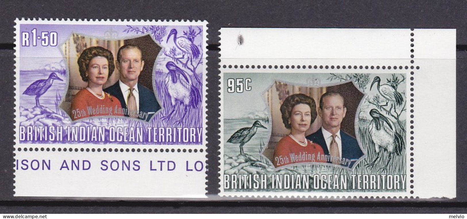 1972-B.I.O.T. (MNH=**) S.2v."25 Anniversario Nozze D'argento Elisabetta II" - Sonstige & Ohne Zuordnung