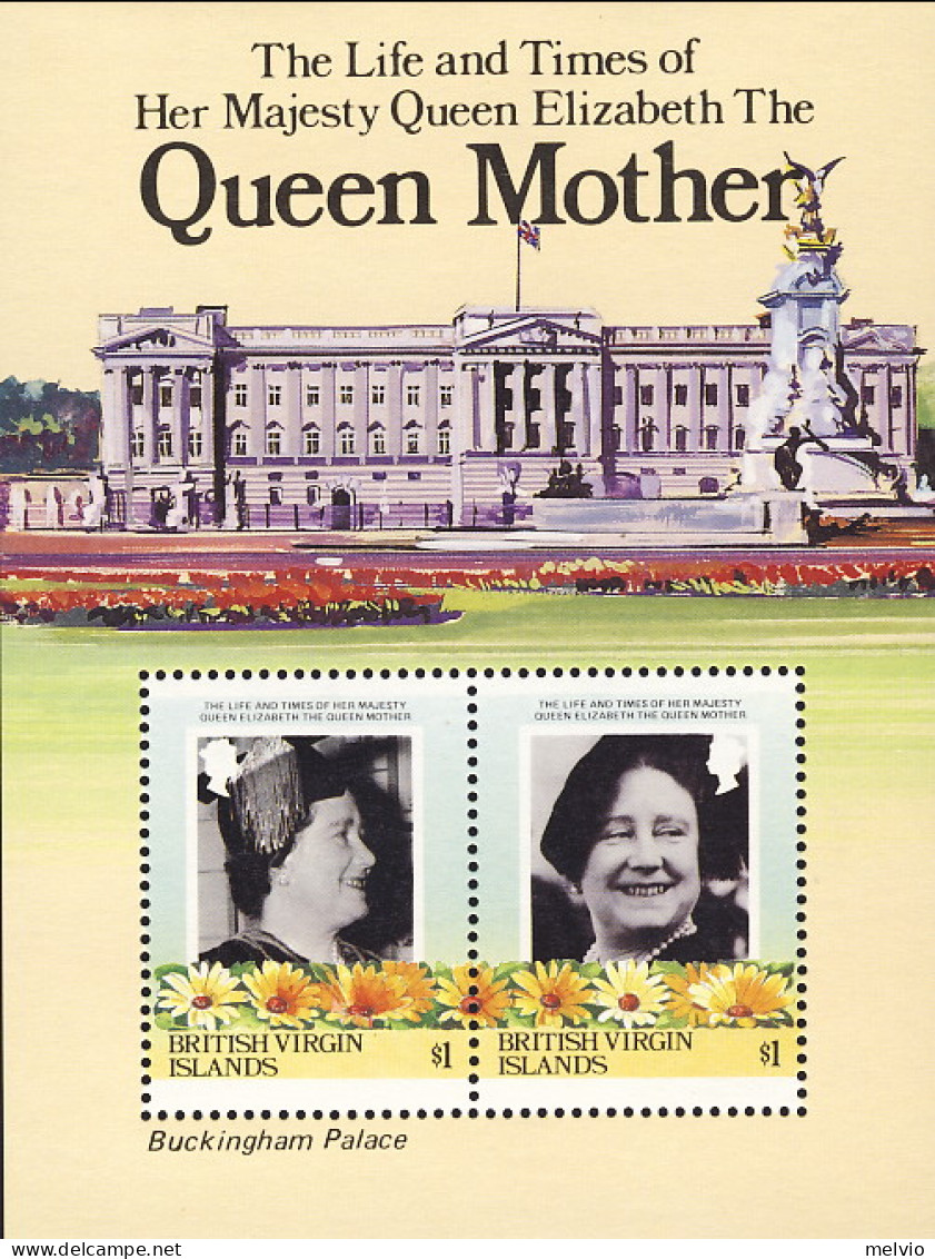 1985-Isole Vergini (MNH=**)foglietto S.2v."Anniversary Of The Queen Mother" - Iles Vièrges Britanniques