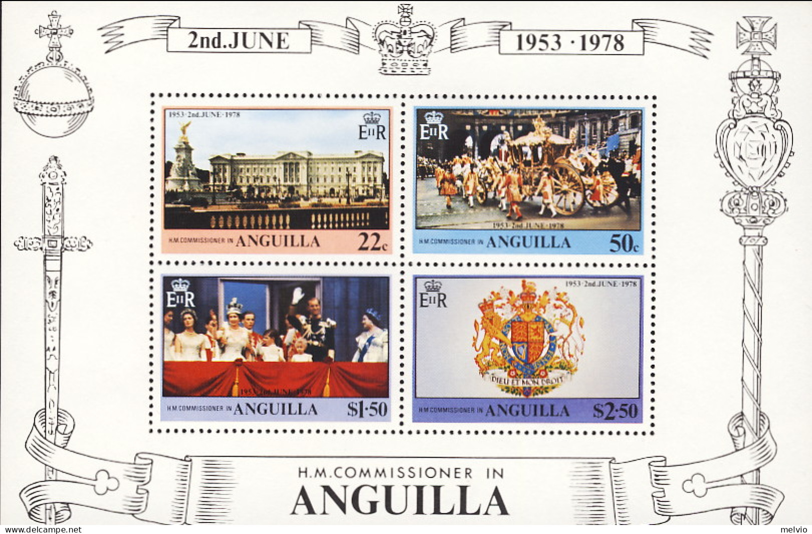 1978-Anguilla (MNH=**) Foglietto S.4v."25 Anniversario Incoronazione Regina Elis - Anguilla (1968-...)