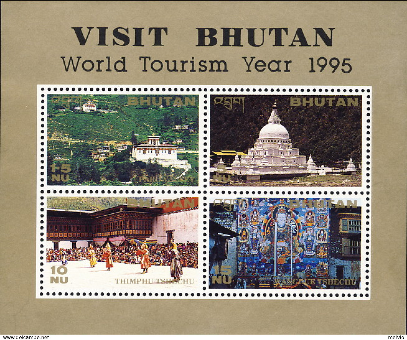 1995-Bhutan (MNH=**) Foglietto S.4v."Anno Del Turismo Internazionale" - Bhutan