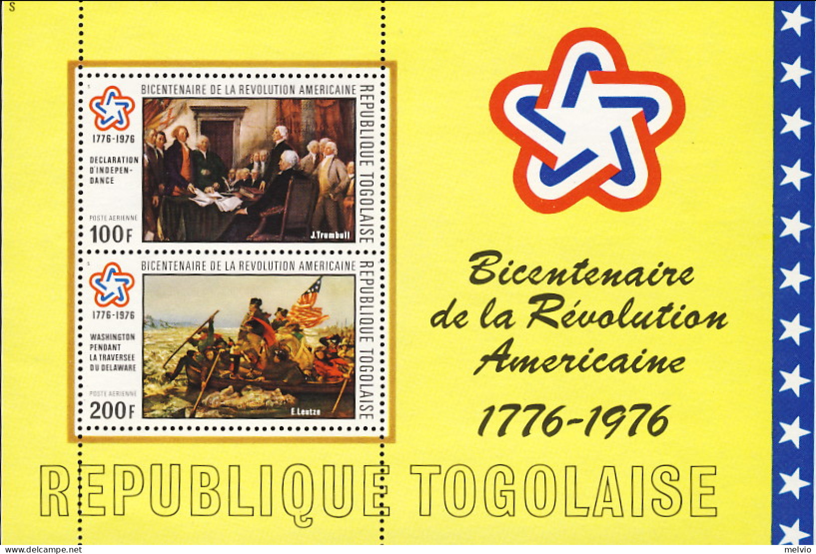 1976-Togo (MNH=**) Foglietto S.2v." Bicentenario Della Rivoluzione Americana" - Togo (1960-...)